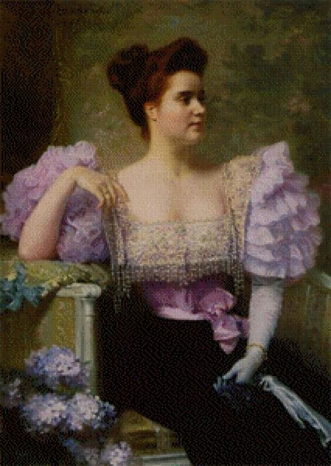 Схема вышивки Женщина в вечернем наряде с букетом гортензии №980473