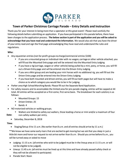 Fillable Online Town Of Parker Christmas Carriage Parade Entry Details