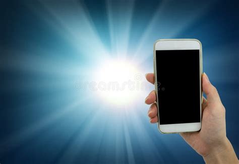 Man S Hand Shows White Smartphone In Vertical Position Stock Photo