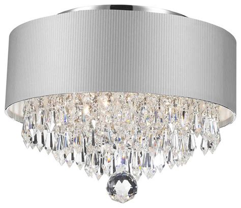 Vintage drum flushmount lighting with clear crystal 4 6 light white fabric ceiling fixture takeluckhome com. 3-Light Crystal Chandelier With White Drum Shade, Chrome ...