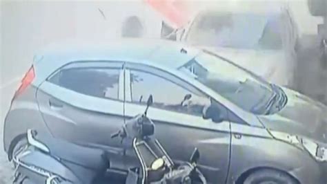 WATCH: Speeding car rams into bicycles, motorcycle, parked car in