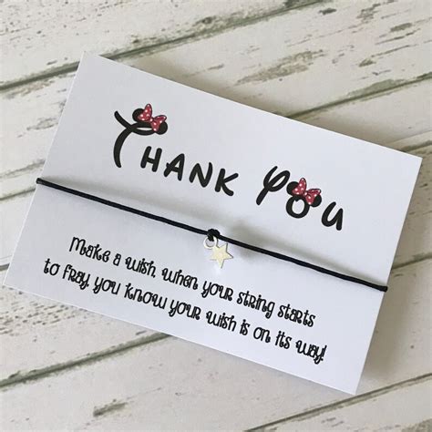 Thank You Disney Font Wish Card String Charm Bracelet White Etsy Uk