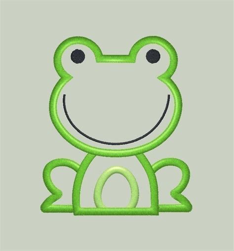 Cute Frog Machine Embroidery Applique Design Three Sizes