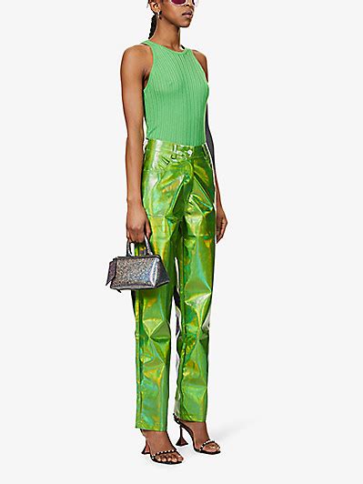 Amy Lynn Lupe Metallic High Rise Straight Leg Faux Leather Trousers
