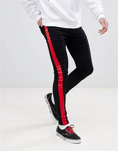 Sixth June Super Skinny Jeans In Black With Red Side Stripe Asos
