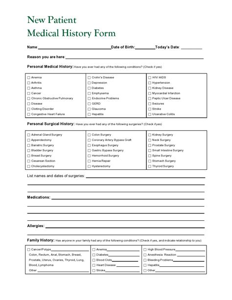 Printable Patient History Forms Patient History Medic