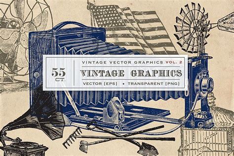 55 Vintage Vectors Graphics Vol 2 12398 Illustrations Design