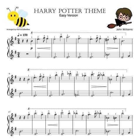 Buy Hedwig Theme Piano Sheet Music Midi With Note Names Finger