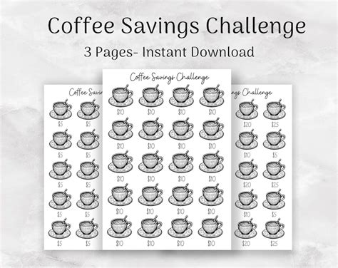 Coffee Savings Challenge Printable Budget Binder Insert Money Savings