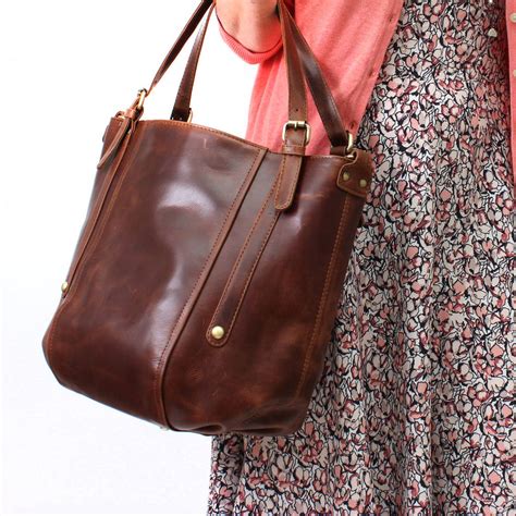 Leather Handbag Bucket Tote Bag Vintage Brown By The Leather Store