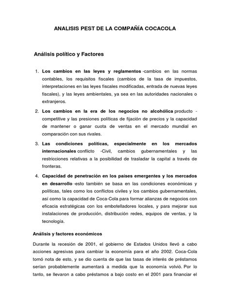 Canal de ventas existentes, distribución de producto mediante la venta directa. Analisis Pest CocaCola | Coca Cola | Crecimiento económico