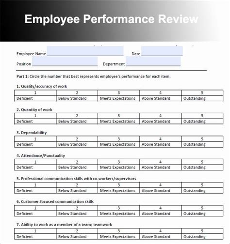 Performance Review Template Free Beautiful Survey Rating Scale Examples Employee Performance