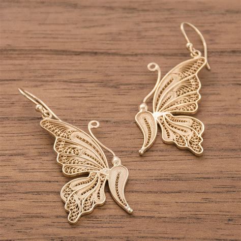 UNICEF Market 24k Gold Plated Sterling Silver Filigree Butterfly