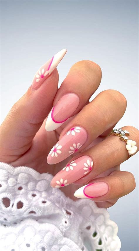 35 Almond Nails For A Cute Spring Update Pink French Tip And Flower Nails