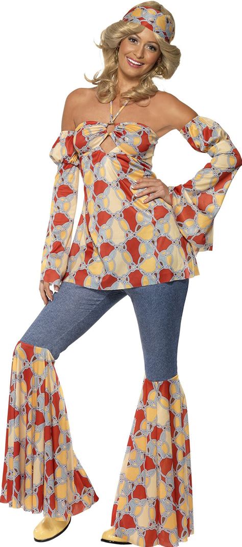 Smiffys Womens 1970s Vintage Hippie Costume Halter Neck Top Sleeves