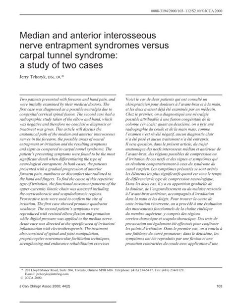 Median And Anterior Interosseous Nerve Entrapment Syndromes
