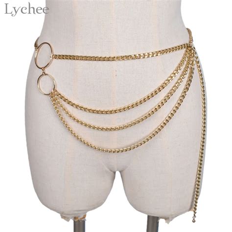Lychee Trendy Alloy Multilayer Waist Chains Women Gold Silver Color Waist Chains Female Body