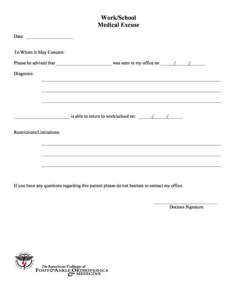 printable doctor excuse note