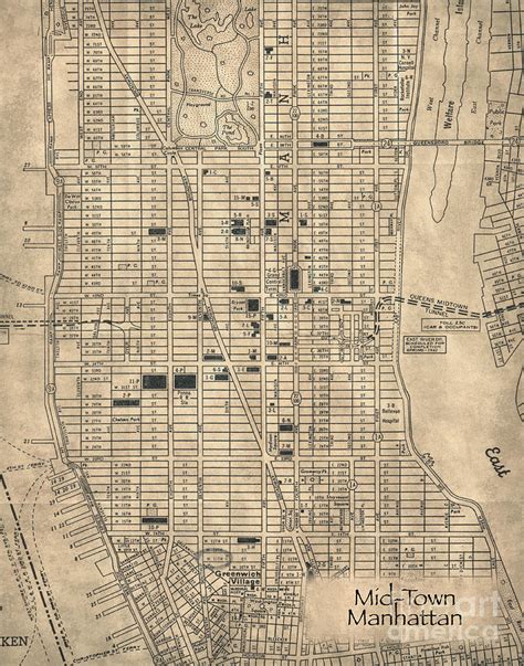 Manhattan New York Antique Vintage City Map Photograph By Elite Image