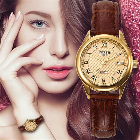 women watches fashion causual ladies business wristwatch leather strap gold 30m waterproof date