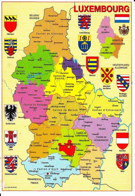 Luxembourg Postcard With Administrative Divisions Luxembourg