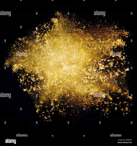 Closeup Golden Glitter Explosion Dust Particle Isolated On Black