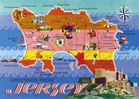 Grande Turístico Ilustrado Mapa De La Isla De Jersey Jersey Europa