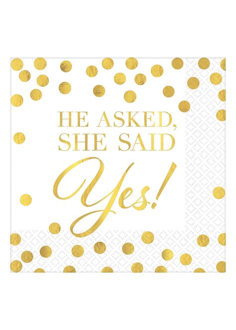He Asked She Said Yes Beverage Napkins 16ct Party On