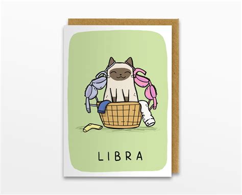 Libra Zodiac Cat Greeting Card Libra Card Horoscope Card Etsy