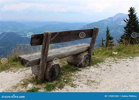 Wooden Bench On The Edge Of The Mountain Stock Image Image Of