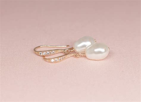 Wedding Jewelry For Brides Rose Gold Pearl Earrings Etsy In
