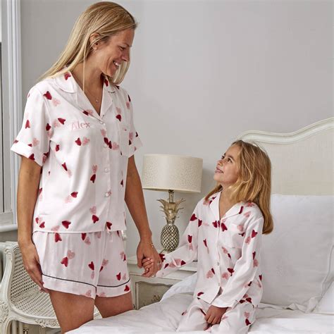 Womens Blush Pink Satin Heart Pyjamas By Mini Lunn