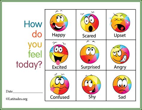 How Do You Feel Colorful Feelings Chart Fillable Acn Latitudes