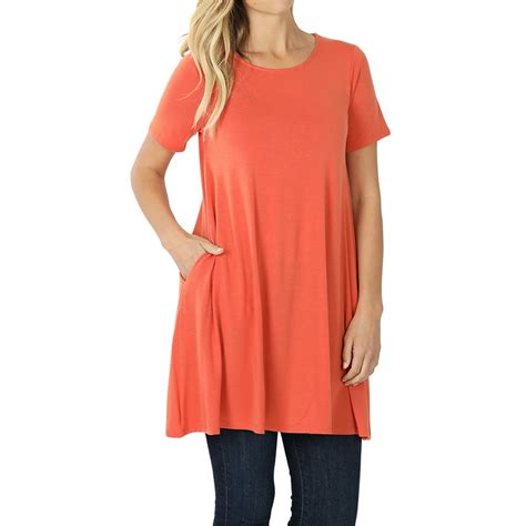 Thelovely Women And Plus Round Neck Short Sleeve Long 33 Tunic Top