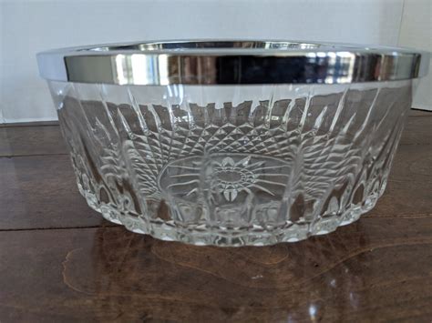 Vintage Arcoroc Inch Crystal Glass Serving Bowl With Silver Etsy De