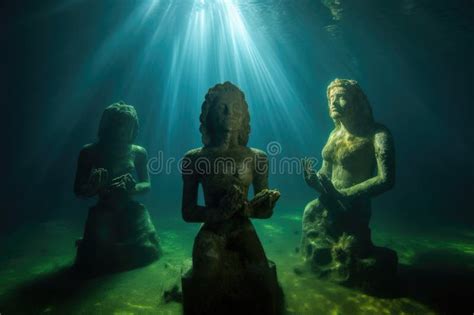Underwater Statues Lit By Rays Of Sunlight Stock Illustration