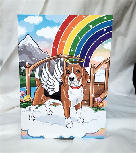Rainbow Bridge Beagle Angel Greeting Card Etsy