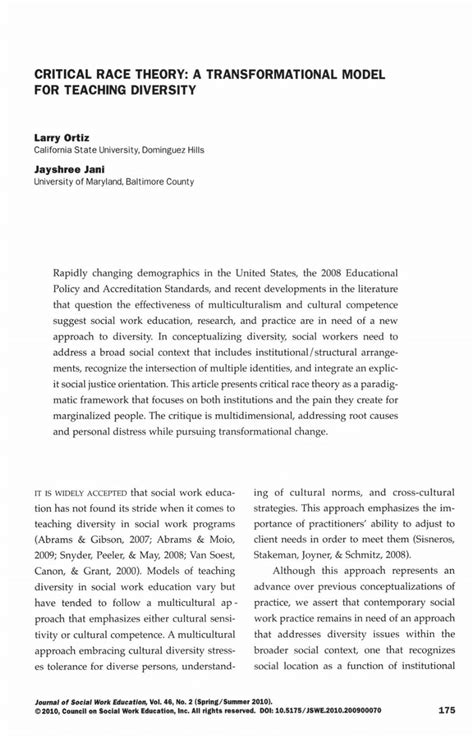 This is not quite true. Critical Race Theory: A transformational model for ...