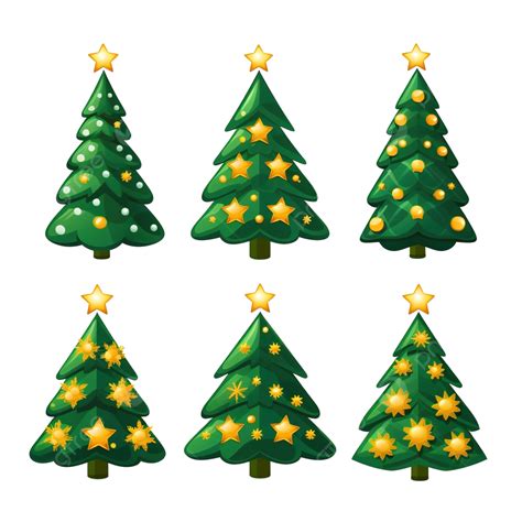 Set Of Green Christmas Tree With Yellow Star Png Illustration