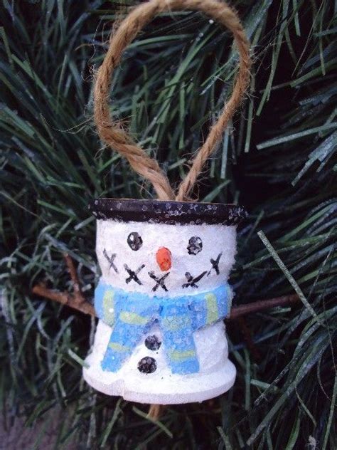 Carved Snowman Thread Spool Ornament Vintage By Snowpondprimitives