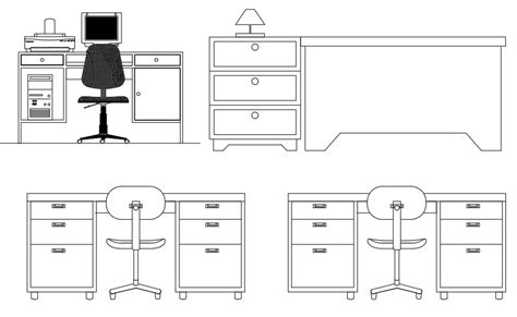 Work Desk Table And Chair Furniture Cad Blocks Elevation Drawing Cadbull