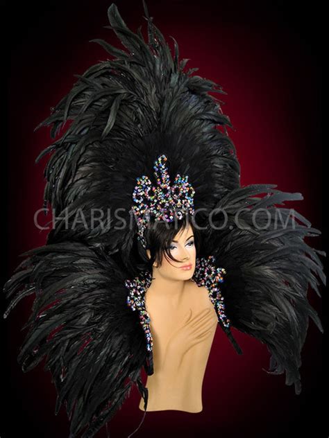 Black Cabaret Feather Showgirl Headdress And Backpack