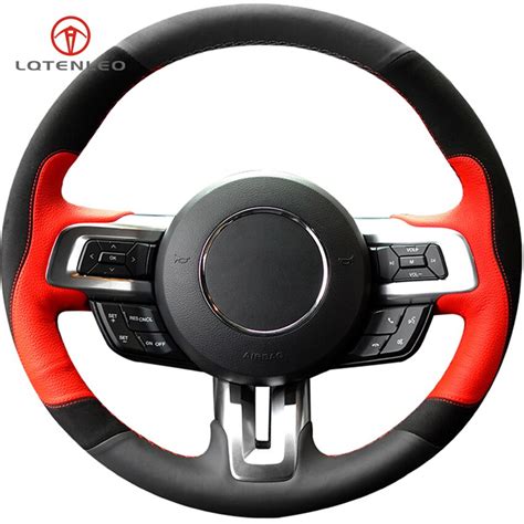 Lqtenleo Black Suede Black Red Leather Diy Car Steering Wheel Cover For