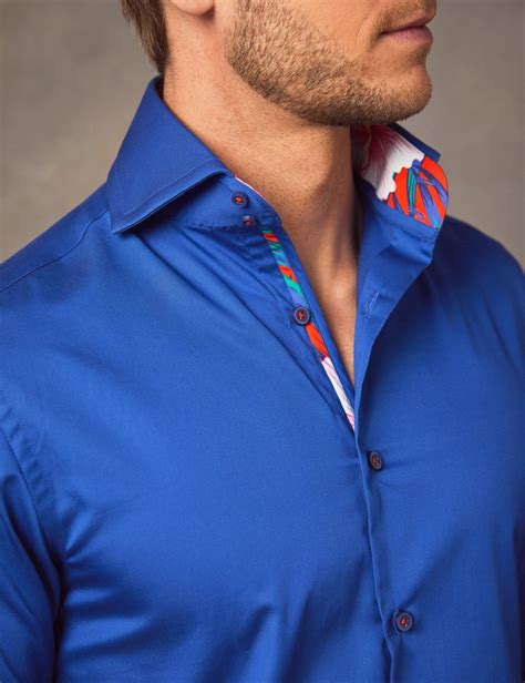 Mens Curtis Electric Blue Slim Fit Shirt With Contrast Detail High