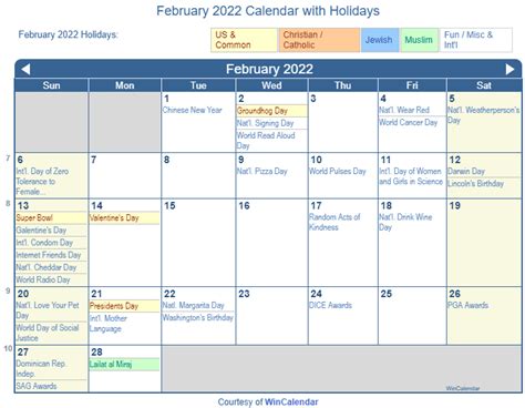 Print Friendly February 2022 Us Calendar For Printing