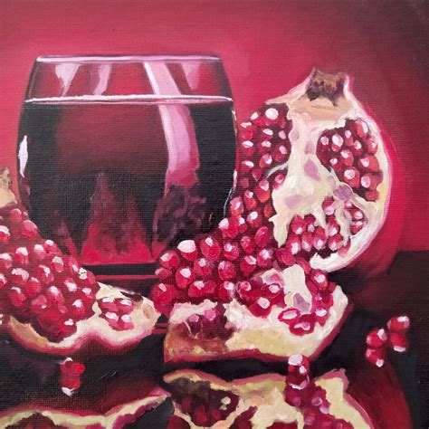 Pomegranate Painting Original Art Still Life Fruit Artwork Etsy