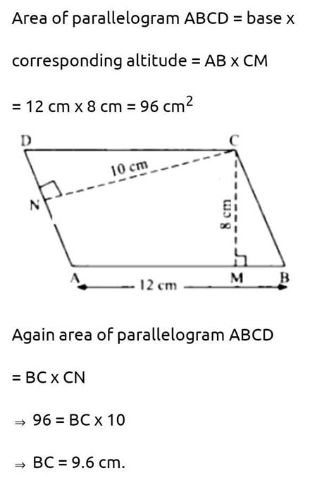 The Two Sides Of A Parallelogram Are Ab 12 Cm And Bc 8 Cm The