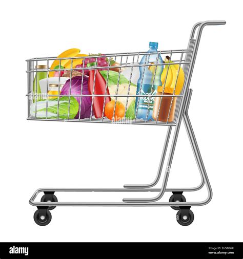 Shopping Cart With Products Supermarkets Grocery Full Bags With Fresh