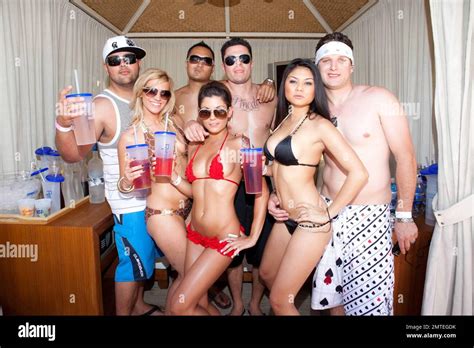 Fun-seekers attend the grand opening of Rehab pool and nightclub at the