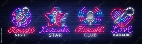 Karaoke Set Of Neon Signs Collection Is A Light Logo A Symbol A